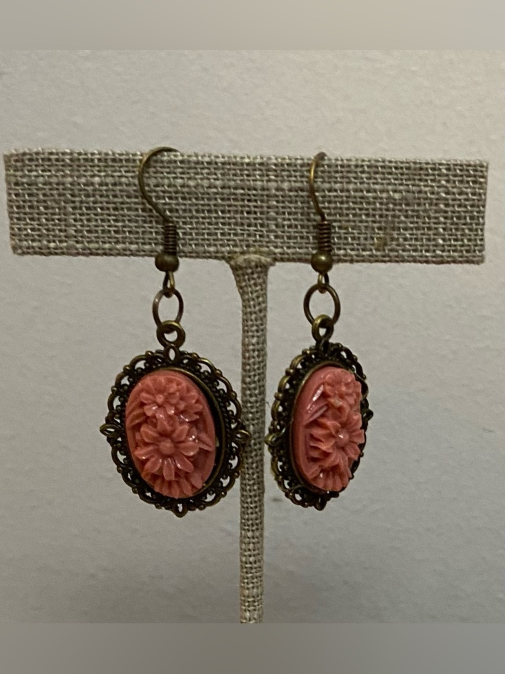NEW Brass Pink Cameo earrings
